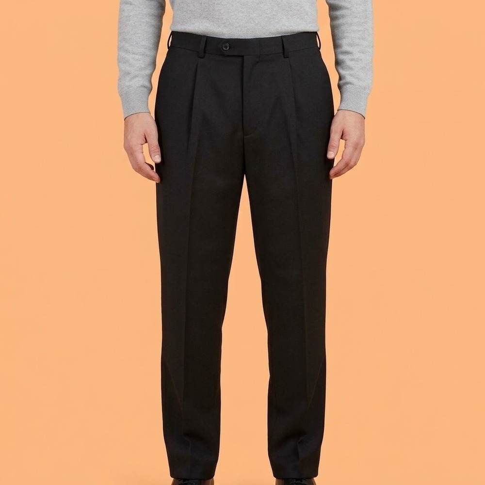 Austin Reed Mens 36 Short Black Wool Blend Pleated Dress Pants Slacks EUC